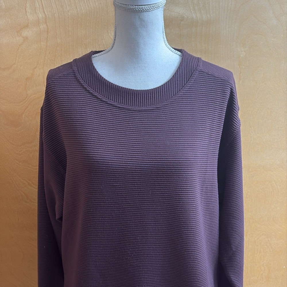 Zella Dark Purple Ribbed Pullover Sweatshirt Oversized S With Side Slits - Picture 2 of 12